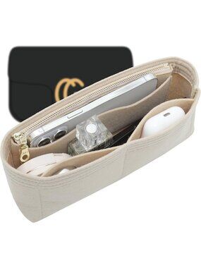 Beige Felt Mini Purse Organizer with Zipper - Ideal for Handbags & Shoulder Bags